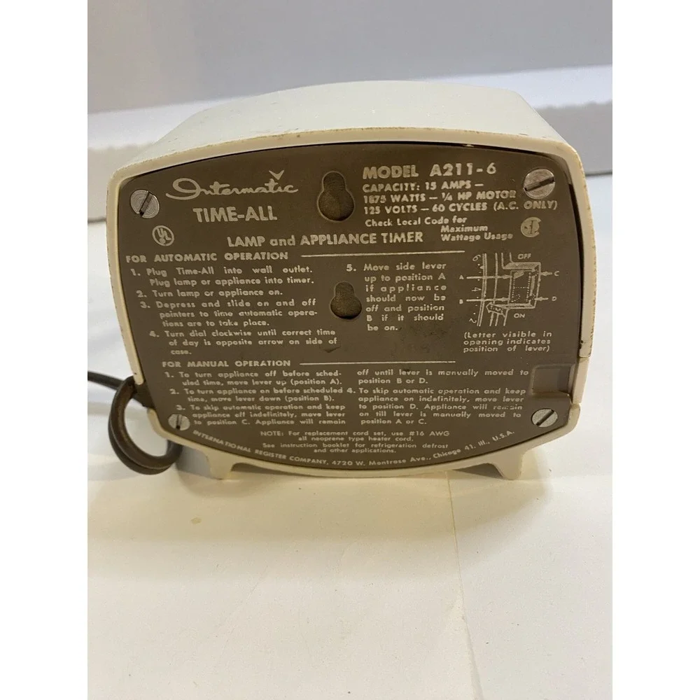 Vintage Intermatic Time All Timer For Lamps‎ and Appliances – Model A221-6 Works